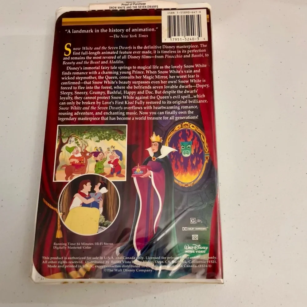 Disney’s Masterpiece Collection Snow White VHS Movie 1524